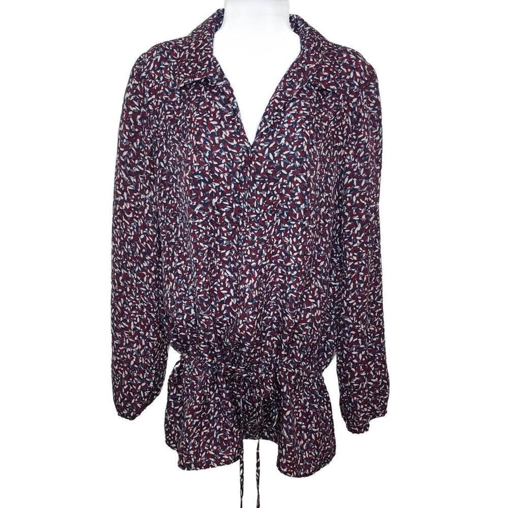 Tory Burch Women's Sz 8 Red/Blue Silk Cinch Tunic Top (1624)